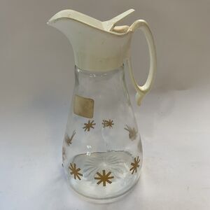VTG Log Cabin Syrup Glass Dispenser Bottle Gold Atomic Starburst Cottage Core